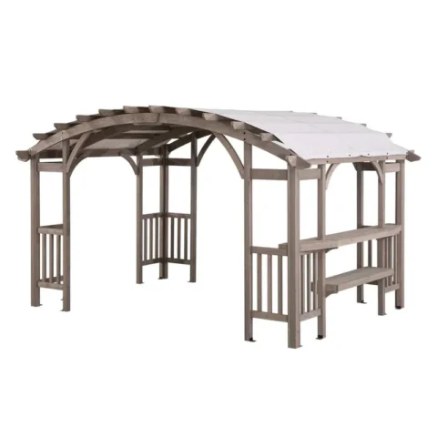 Sunjoy Bellucci 10 x 14 ft. Light Grey Outdoor Cedar Wood
