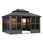 12′ x 14′ Hardtop Aluminum Gazebo with Galvanized Steel Roof & Sliding Doors — product view 1