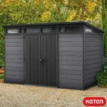 Keter Artisan 7×11 ft Pent Plastic Garden Shed with Floor & Window – Dark Grey