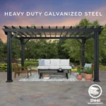 Stratford 12 Ft. X 10 Ft. Black Steel Traditional Pergola with Sail Shade Soft Canopy