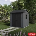 Keter Newton Plus Vertical 7 x 7.5 ft Apex Plastic Garden Shed with Floor & 2 Windows – Grey
