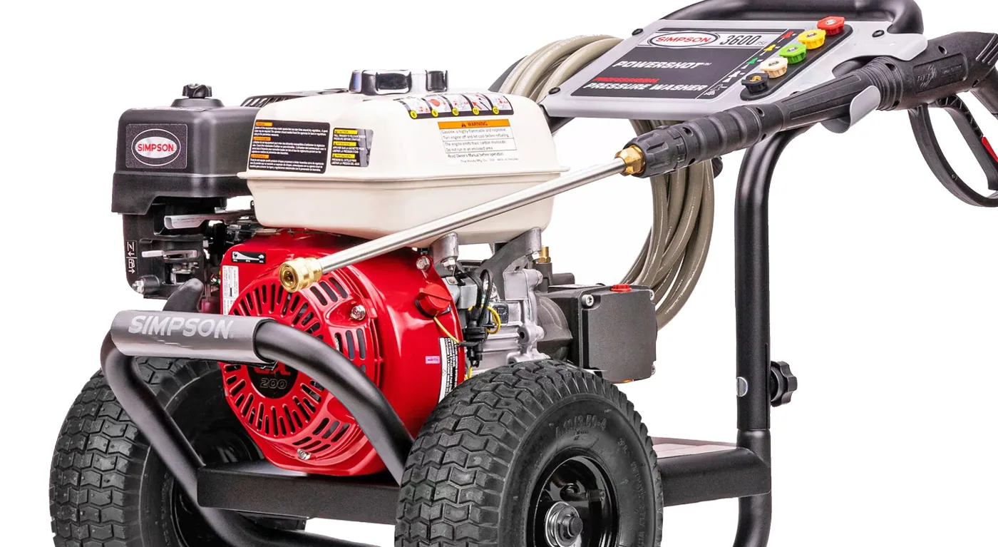 Simpson PowerShot 3600 PSI 2.5 GPM Honda GX200 Triplex Pump Cold Water Professional Gas Pressure Washer Simpson PowerShot 3600 PSI 2.5 GPM Honda GX200 Triplex Pump Cold Water Professional Gas Pressure Washer
