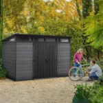 Keter Artisan 7×11 ft Pent Plastic Garden Shed with Floor & Window – Dark Grey