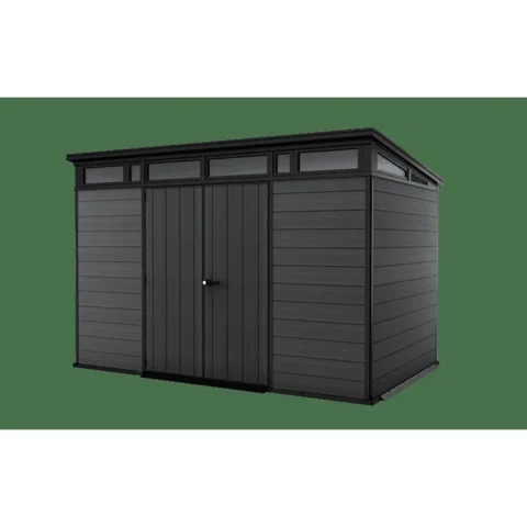 Keter Artisan 7×11 ft Pent Plastic Garden Shed with Floor & Window – Dark Grey