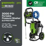 Greenworks Pro 3000-PSI 2.0-GPM Cold Water Electric Pressure Washer with 5 Spray Tips
