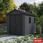 Keter 7.5ft x 9ft Newton Plus Front Entry Plastic Garden Shed – Dark Grey