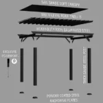 Stratford 12 Ft. X 10 Ft. Black Steel Traditional Pergola with Sail Shade Soft Canopy