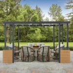 Sunjoy Marbella 10 x 12 ft. Outdoor Patio Black Steel Frame Pergola with Planters