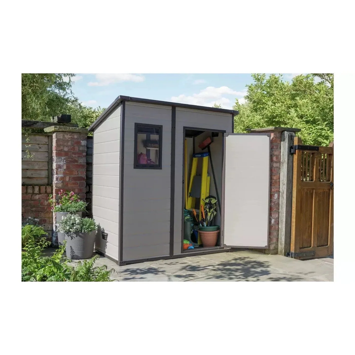 Keter 6′ x 4′ Manor Plastic Pent Garden Storage Shed – Beige Keter 6′ x 4′ Manor Plastic Pent Garden Storage Shed – Beige